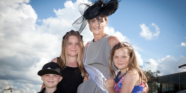Classic Racewear winner Stacey Hanley and her children, Emma, 12, Grace, 8, and Ryan, 6. Photo / Andrew Warner