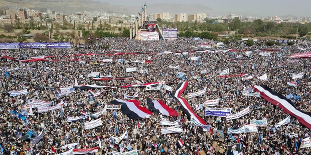Tens of thousands protested against the war in the Yemeni capital, Sana'a . Photo / AP