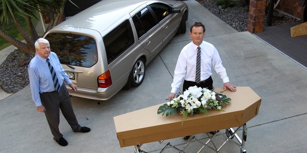 Richard and Tony Hope say cardboard coffin liners provide a practical solution without compromising dignity.