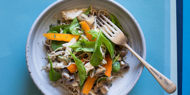 Marinated vegetable chicken salad - quick and easy to make after a long weekend. Photo / Bite magazine