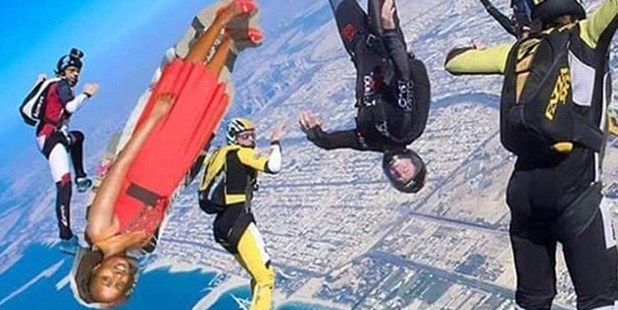 Seve photoshopped sky diving. Photo / Facebook