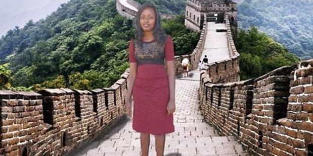'Wow enjoying everything here': Kenyan woman Seve Gat's had her friends Photoshop her in China. Photo / Facebook