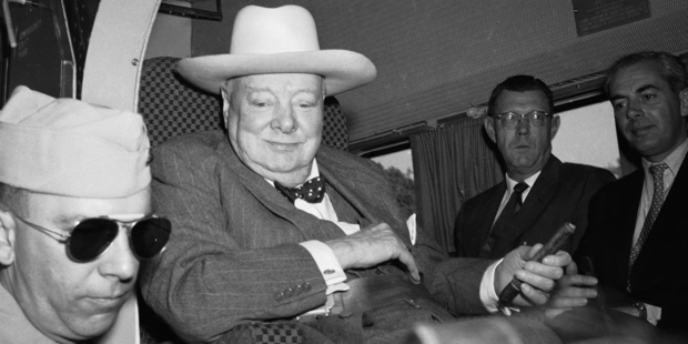 Anthony Montague Browne, right, with Sir Winston Churchill.