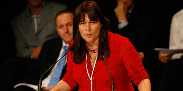 Helen Kelly addresses delegates during the conclusion sessiom at the Job Summit on employment held at the TelstraClear Pacific Events Centre. Photo / NZME