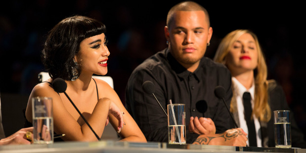 Natalia Kills, Stan Walker and Melanie Blatt on the set of The X Factor in February, 2015.