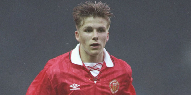 10 May 1993: David Beckham of Manchester United youth team in action at Old Trafford. Credit: Shaun Botterill/Allsport.