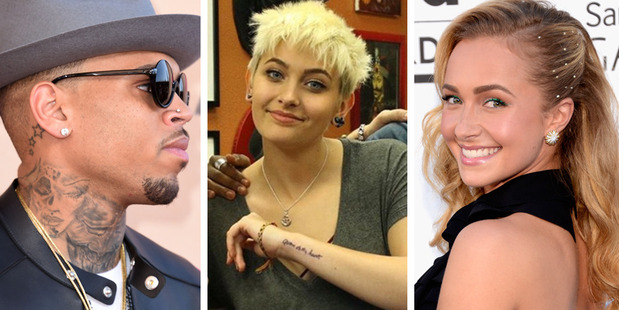 Chris Brown, Paris Jackson and Hayden Panettiere are all stars with tattoos, some not as good as others. Photo / Getty Images, Instagram