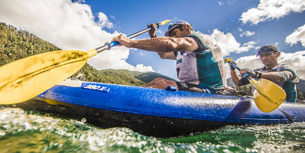 Richie McCaw and Rob Nichol on Lake Rotorua. Photo / Godzone.