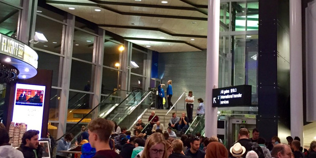 Abby Stiefel posted a picture to Twitter from inside the terminal at Auckland International Airport as the building is evacuated. Photo / Abby Stiefel Twitter