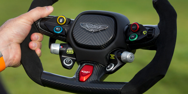 The steering wheel from the new Aston Martin Vulcan. Photo / Alan Gibson