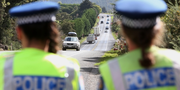 Oncoming traffic at Kauri comes under close scrutiny by Constable Natalia Panoho and Sergeant Barbara Goodwin. Photo / Michael Cunningham