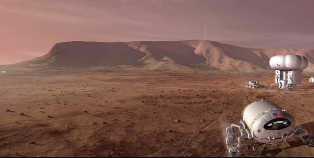 What a Mars outpost might look like with vehicles to get around. NASA hopes to put humans on the planet by the 2030s. Photo: Artist's rendering from NASA