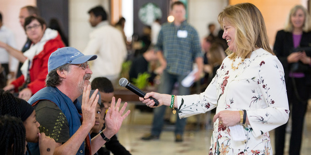 Ellen Stofan, chief scientist for NASA, takes a question from an audience member at NASA's 2015 Earth Day event in Washington, D.C. Photo: Aubrey Gemignani, NASA