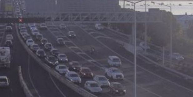 The NZTA said traffic was heavy after a three-car crash on the Victoria Park flyover. Photo / NZTA
