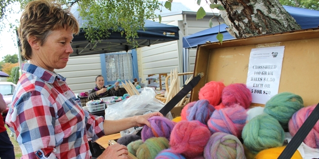 Sarah Thorburn, of Kane Carding, with some of the colourful crossbred wool she had on sale.