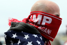 Anthony Gravitte of Geneva, New York, waits for a Donald Trump rally to begin in Rochester. Photo / AP