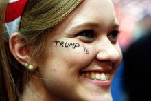Paige Bailey of Horseheads, New York, waits for a rally for Republican presidential candidate Donald Trump to start at Albany. Photo / AP
