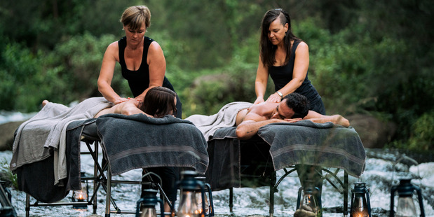 Jordan and Storm enjoy riverside massages together during their time on The Bachelor NZ.