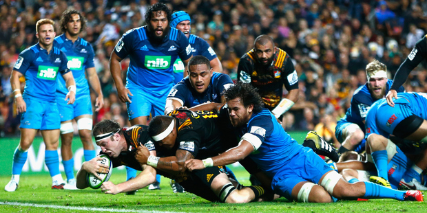 Brodie Retallick crossed for a match-sealing try late in the Chiefs' win over the Blues. Photo / Getty