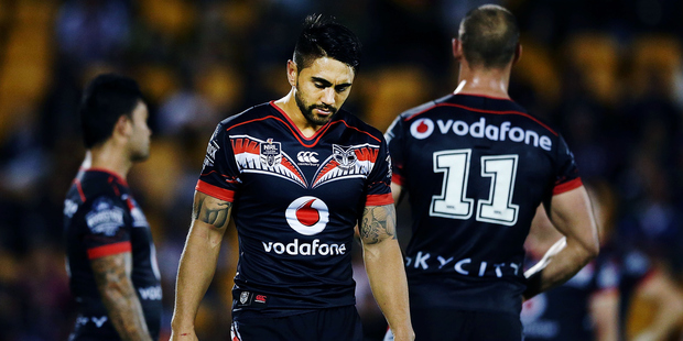 Warriors five-eighth Shaun Johnson cuts a dejected figure during Saturday's defeat to Manly. Photo/Getty.