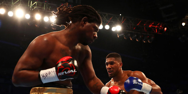 Anthony Joshua of England and Charles Martin of the United States in action during the IBF World Heavyweight title fight. Photo / Getty Images.