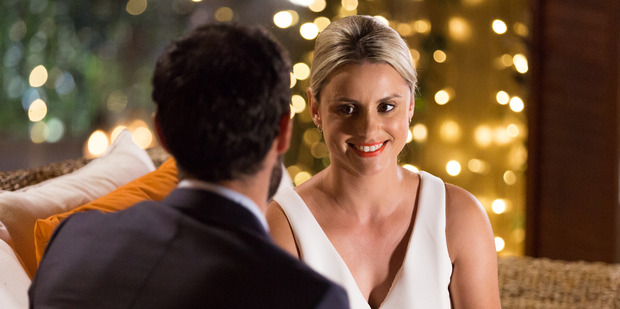 Rebecca Trelease with Jordan Mauger during an episode of The Bachelor NZ.