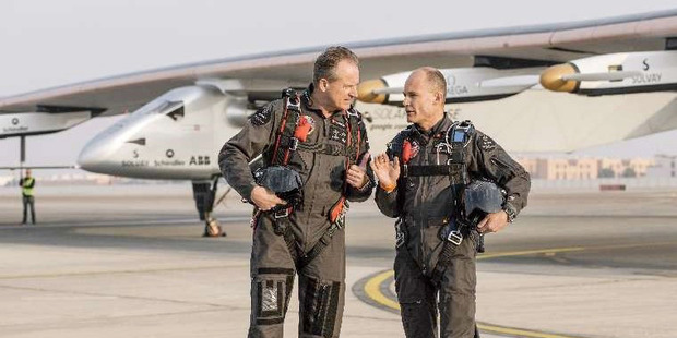 Andre Borschberg, left, and Bertrand Piccard take turns piloting the solar-powered craft. Photo / The Washington Post, Niels Ackerman