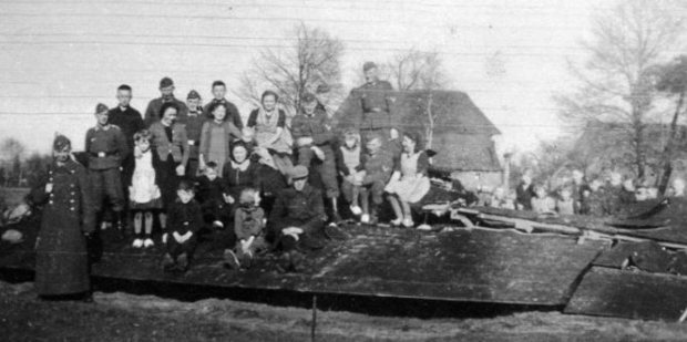 The wreckage of the Stirling BK604 in Enter, Holland.