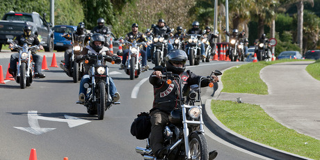 Motorcyclists riding through a police operation in Bethlehem. Photo/Andrew Warner
