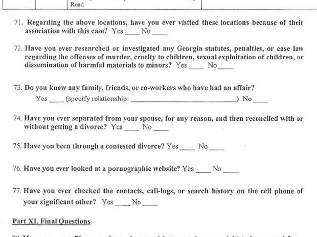 A sample of the 17-page questionnaire for potential jurors.