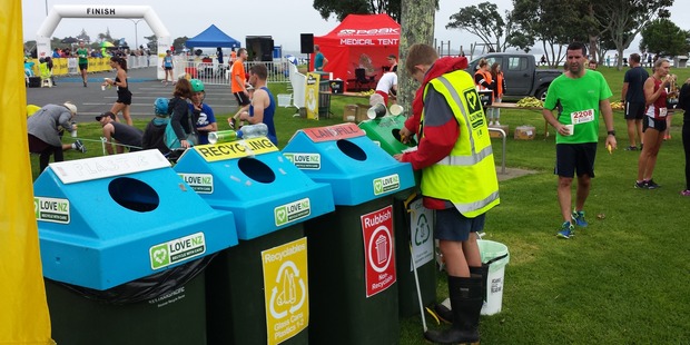 Recycling bins at the Tauranga Half Marathon. Photo/supplied