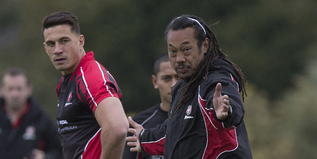 Sonny Bill Williams talks with Counties coach Tana Umaga during a training session in 2014. Photo / Brett Phibbs