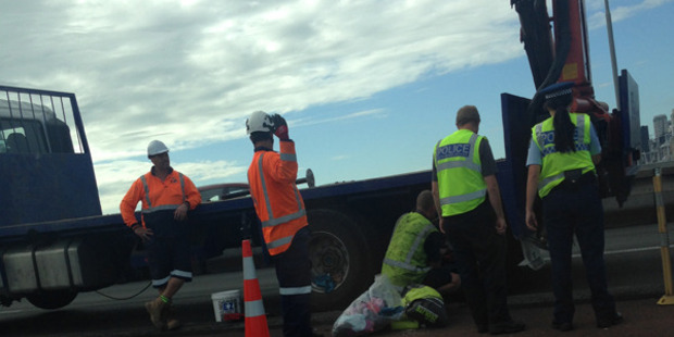 A truck broke down on the centre northbound land on the Harbour Bridge. Photo / Supplied