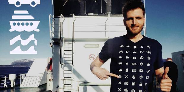 The t-shirt is printed with 40 useful symbols. Photo / Iconspeak