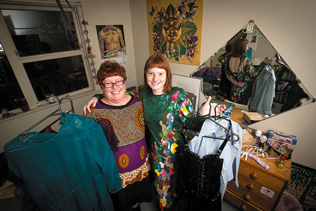 Xanthe Brooks, wearing the vintage 1980s dress she bought on Trade Me to wear at her school ball, and her mother, Jeni Little. Picture / Jason Oxenham