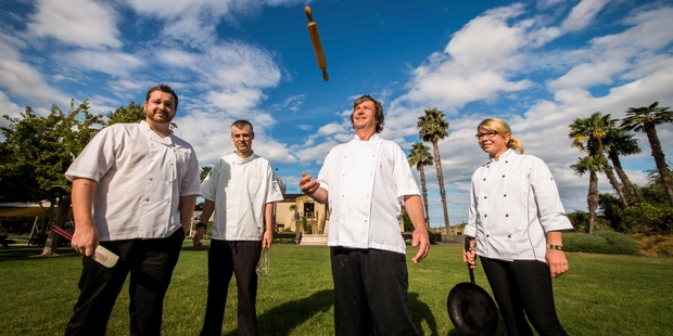 Four of the region's top chefs - Graeme Miles (left), Adrian Hart, David Griffiths and Jenny Parton - will be collaborating to create a spectacular three-course meal for 300 Sparkle 2016 guests at Church Road Winery in May.