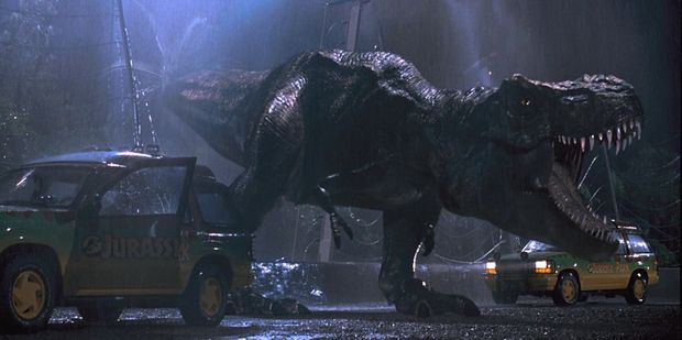 A scene from the 1993 Jurassic Park movie.