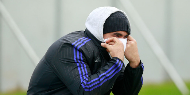 Liam Messam of the All Blacks sits out training with a cold during a New Zealand All Blacks training session. Photo / Getty Images.