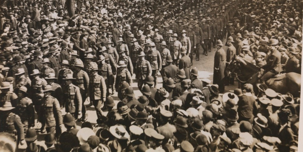 Anzac soldiers march through London on April 25, 1916. Photo / National Library of Australia