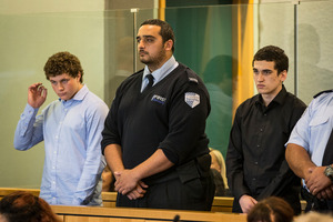 Leonard Nattrass-Berquist (left) and Beauen Wallace-Loretz stand in the dock at the High Court at Auckland. Photo / Greg Bowker