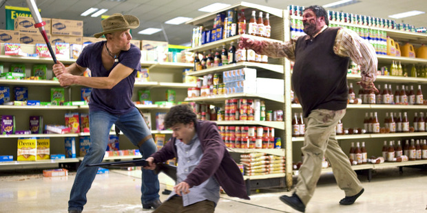 Woody Harrelson and Jesse Eisenberg star in a scene from the movie Zombieland.
