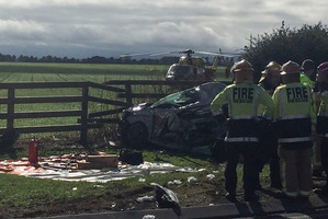 Emergency services arrive at the scene of the fatal crash. Photo / Supplied