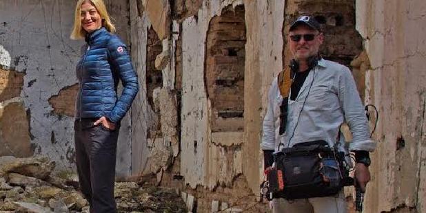Tara Brown on location with sound recordist David 'Tangles' Ballment. Photo / Supplied