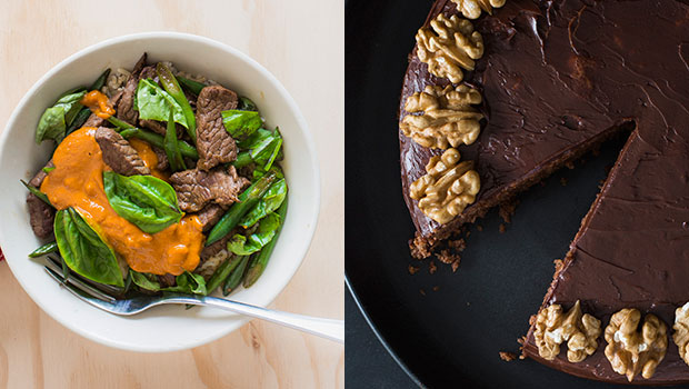 For Monday night's dinner: Beef stir-fry and a delicious walnut & almond cake for afternoon tea. Photos / Bite magazine