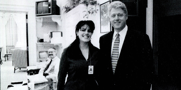 A photograph showing former White House intern Monica Lewinsky meeting President Bill Clinton at a White House function. Photo / Getty Images