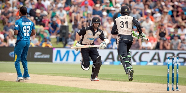 Kane Williamson and Martin Guptill steal a single at the sold-out T20 match against Sri Lanka held at Bay Oval in January. Photo/File