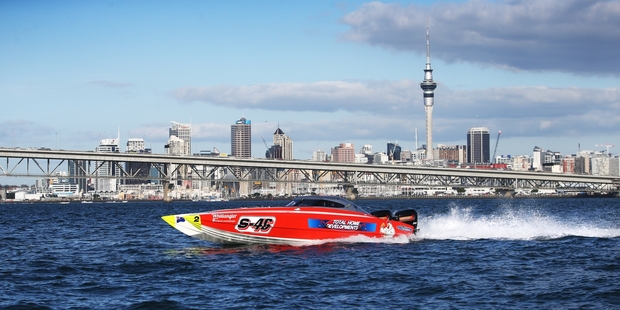 A powerboat out on the harbour in the sun yesterday. Photo / Doug Sherring