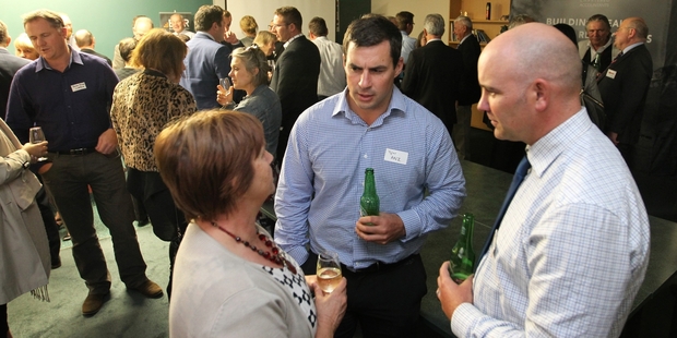 Individuals from local businesses came together last night, including Lynette Blackburn (left) from Grow HR, Tyler Ashworth from ANZ Bank and Craig Riddiford from BWR Chartered Accountants. Photo / Duncan Brown