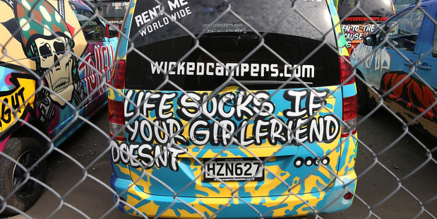Vans at Wicked Campers depot in Penrose. Photo / Getty Images, Fiona Goodall
