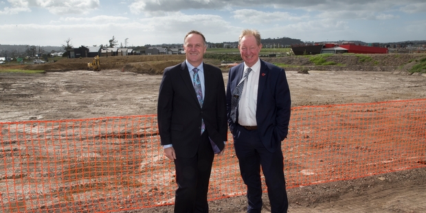 John Key and Nick Smith were at the handover of the Hobsonville block. Photo / Brett Phibbs